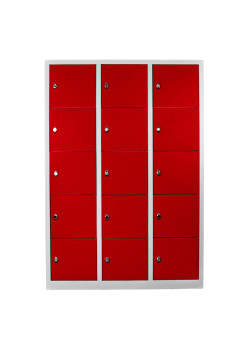 Metal  Ofis 15 Gözlü Öğretmen Öğrenci Dolabı Gri-Kırmızı